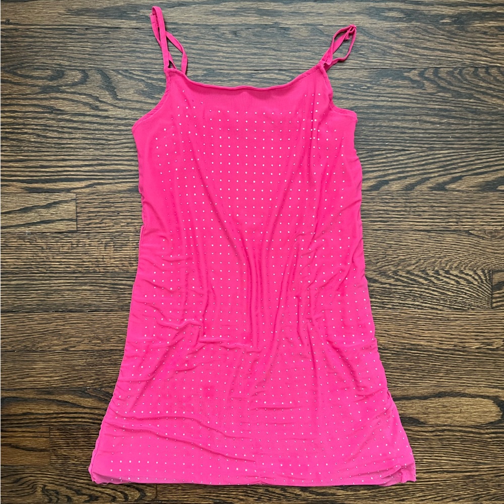 Pink Spaghetti Strap Dress with Rhinestones